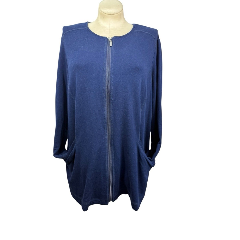 Susan Graver Weekend Xl Women's Jacket Navy Blue Full Zip Pockets Preowned